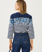 Load image into Gallery viewer, Clairmont 3/4 Sleeved Knit Top - Low Tide Navy The Casbah Engineered Striped Top
