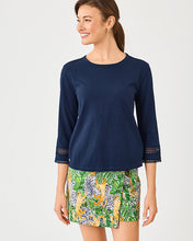 Load image into Gallery viewer, Clairmont 3/4 Sleeved Trimmed Knit Top - Low Tide Navy
