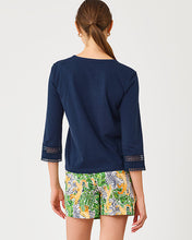 Load image into Gallery viewer, Clairmont 3/4 Sleeved Trimmed Knit Top - Low Tide Navy
