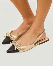 Load image into Gallery viewer, Brit Denim Bow Slingback Shoe - Gold Metallic X Noir
