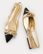 Load image into Gallery viewer, Brit Denim Bow Slingback Shoe - Gold Metallic X Noir

