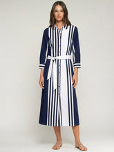 Load image into Gallery viewer, Navy and White Striped Shirt Dress - Vilagallo
