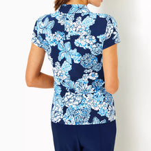 Load image into Gallery viewer, UPF 50+ Luxletic Frida Scallop Polo Top - Low Tide Navy Bouquet All Day
