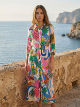 Load image into Gallery viewer, Multicolored Palm Tree Print Shirt Dress - Vilagallo
