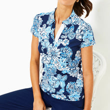 Load image into Gallery viewer, UPF 50+ Luxletic Frida Scallop Polo Top - Low Tide Navy Bouquet All Day
