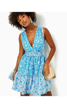 Load image into Gallery viewer, Fabiana V-Neck Jacquard Dress - Lunar Blue Baby Blues Jacquard
