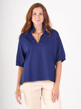 Load image into Gallery viewer, Short Sleeve Poppy Top - Navy Cotton Poplin
