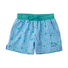 Load image into Gallery viewer, Boogie Board Swim Trunk - Marina Blue Gingham Turtle Print
