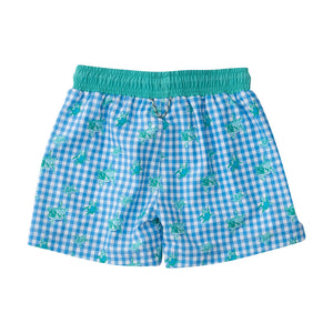 Boogie Board Swim Trunk - Marina Blue Gingham Turtle Print