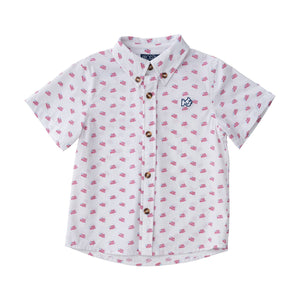 Short Sleeve Button Up - American Flag Print on White