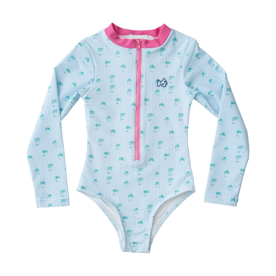 Surf and Turf One Piece Swimsuit - Palm Tree Stripe Print