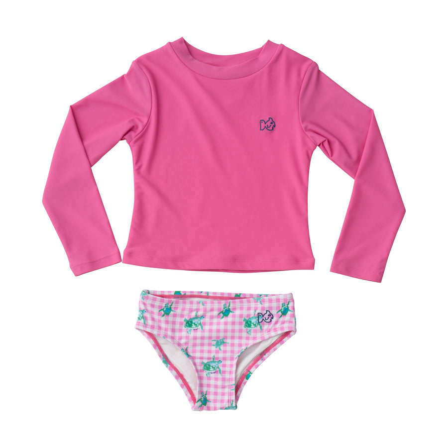 Reef Rashguard Set - Pink Gingham Turtle Print