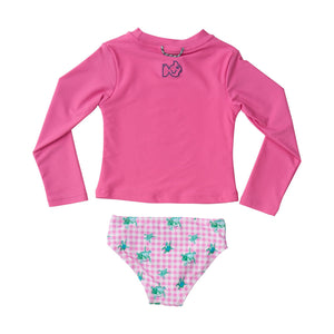 Reef Rashguard Set - Pink Gingham Turtle Print