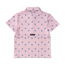 Load image into Gallery viewer, Short Sleeve Pro Performance Polo - Fishing Boat Print on Spiced Coral Stripe
