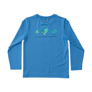 Pro Performance Long Sleeve Fishing T-shirt in Marina Blue Sea Turtles