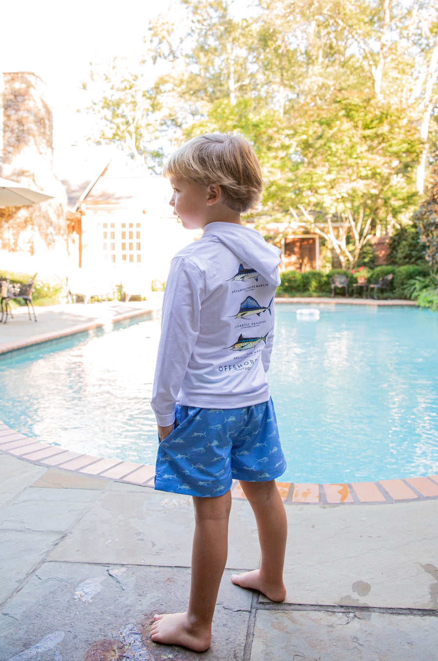 Boogie Board Swim Trunk - Fish Print on Marina Blue
