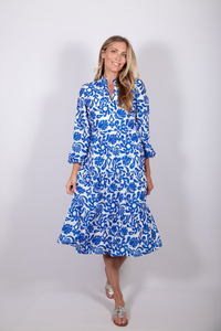 Beach Splash Print Long Sleeve Tunic Flare Midi Dress