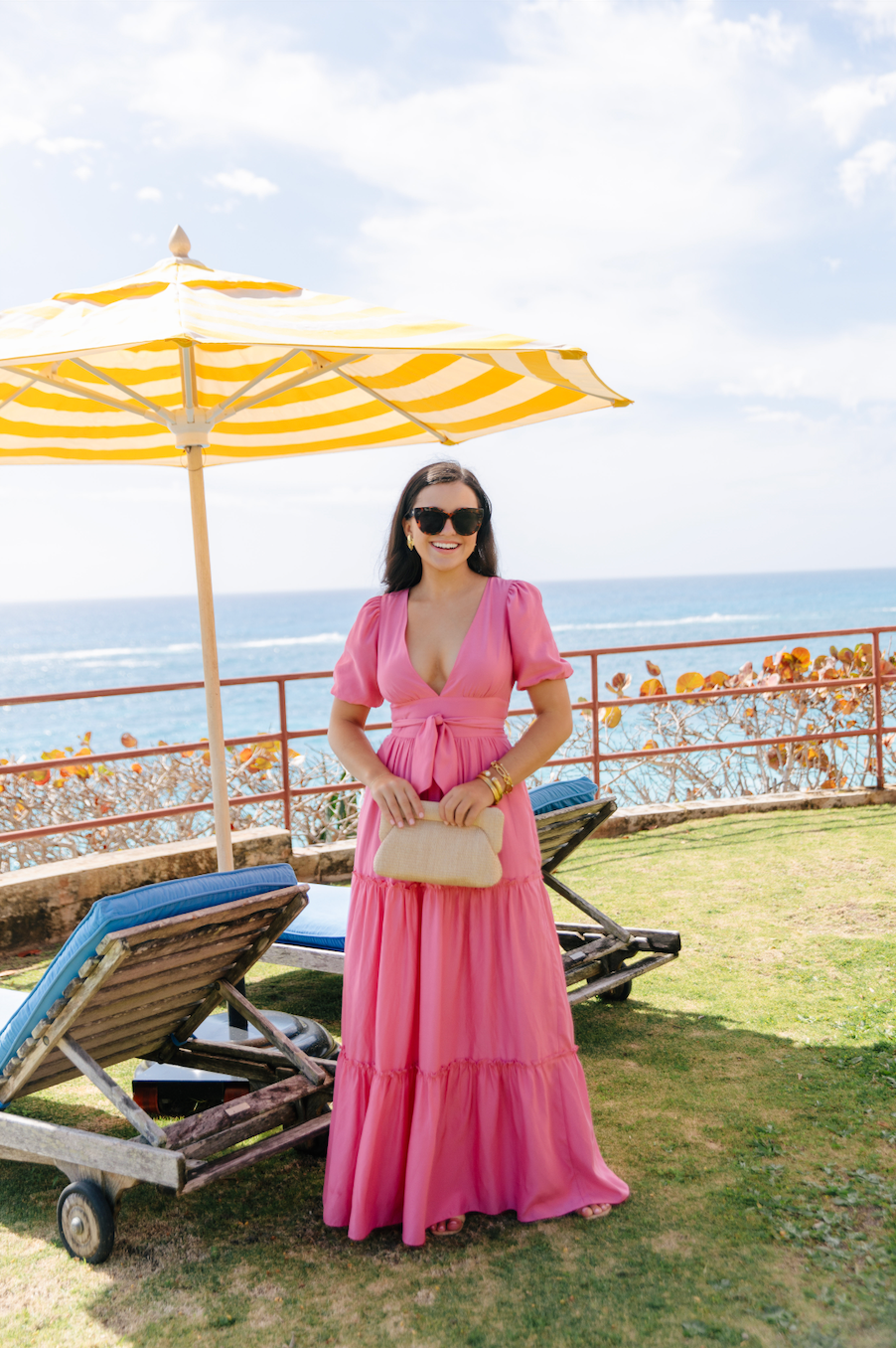 Ava V-Neck Puff Sleeve Maxi Dress - Hibiscus – The Islands