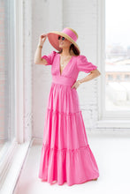 Load image into Gallery viewer, Ava V-Neck Puff Sleeve Maxi Dress - Hibiscus
