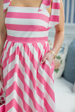 Load image into Gallery viewer, Megan Stripe Maxi Dress - Hibiscus &amp; White Stripe
