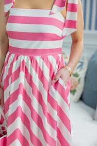 Megan Stripe Maxi Dress - Hibiscus & White Stripe