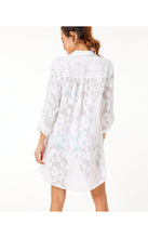 Load image into Gallery viewer, Natalie Shirtdress Cover-Up - Resort White Poly Crepe Swirl Clip
