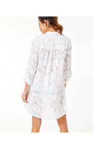 Natalie Shirtdress Cover-Up - Resort White Poly Crepe Swirl Clip