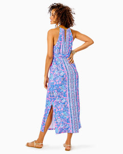 Bingham Halter Midi Dress - Soleil Pink Palm Paradise Engineered Dress