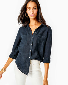 Sea View Linen Button Down Top - Onyx X Onyx