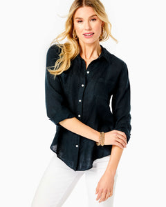 Sea View Linen Button Down Top - Onyx X Onyx