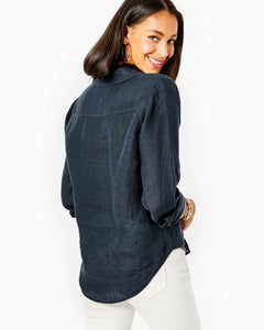 Sea View Linen Button Down Top - Onyx X Onyx