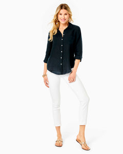 Sea View Linen Button Down Top - Onyx X Onyx