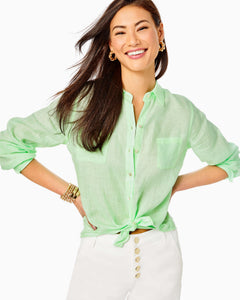 Sea View Linen Button Down Top - Pistachio Green