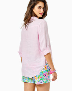 Sea View Linen Button Down Top - Urchin Pink X Resort White