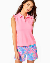 Load image into Gallery viewer, UPF 50+ Luxletic Frida Sleeveless Ruffle Polo Top - Lillys Coral
