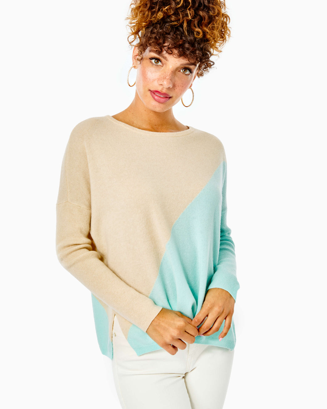 Napa Cashmere Sweater - Seasalt Blue Diagonal Colorblock