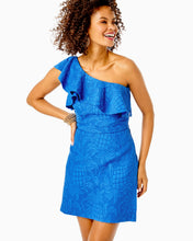 Load image into Gallery viewer, Kipton One-Shoulder Romper - Blue Tang Pineapple Pucker Jacquard
