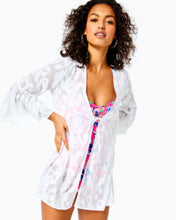 Load image into Gallery viewer, Motley Open Cover-Up - Resort White Poly Crepe Swirl Clip

