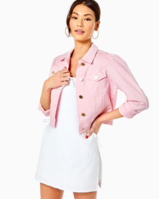 Kasey ” Rhinestone Fringe Denim Jacket ( Pink ) – Ale Accessories
