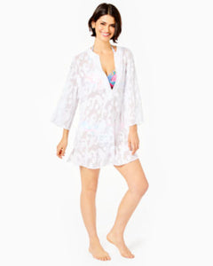 Zelma Cover-Up - Resort White Poly Crepe Swirl Clip