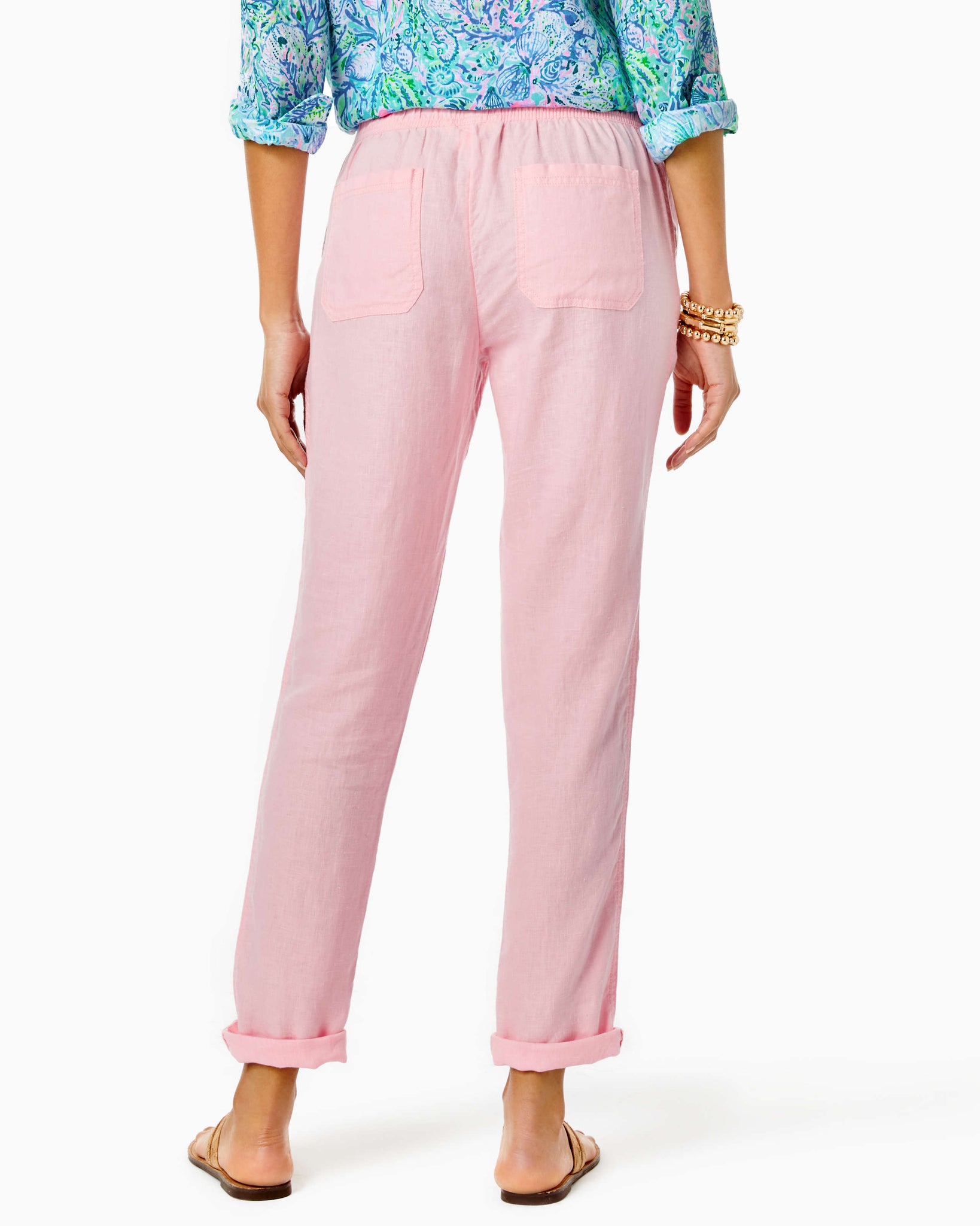 Women's Pink Casual Linen Trousers