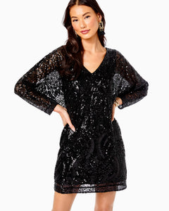 black onyx dress sequin Sequin Maxi Dress, One Sleeve, Slit, Mesh Overlay, Black Onyx