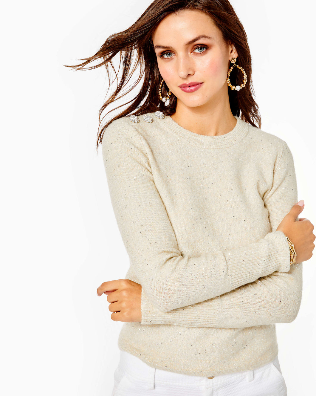 Morgen Sequin Sweater - Coconut Metallic