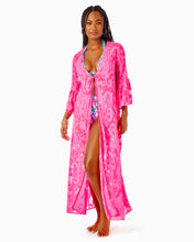 Load image into Gallery viewer, Motley Maxi Cover-Up - Aura Pink Poly Crepe Swirl Clip
