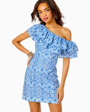 Load image into Gallery viewer, Sundea One-Shoulder Eyelet Shift Dress - Blue Tang Hey Soleil Eyelet
