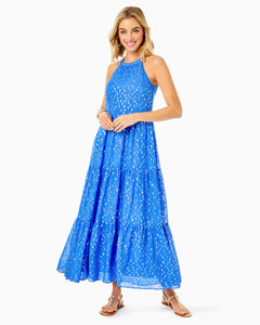 Beccalyn Maxi Dress - Boca Blue Viscose Metallic Clip Dobby