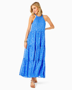 Beccalyn Maxi Dress - Boca Blue Viscose Metallic Clip Dobby