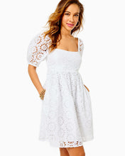 Load image into Gallery viewer, Kay Short Sleeve Eyelet Dress - Resort White Oversized Pinwheel Eyelet
