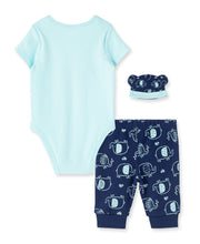 Load image into Gallery viewer, 3PC Elephant &amp; Frog Bodysuit, Pants &amp; Hat Set
