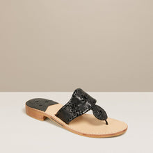Load image into Gallery viewer, Black Patent Jack Rogers Flat Sandal
